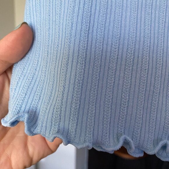 OAK + FORT Baby Blue Crooped Pointelle Mockneck Cardigan Top Sz S - Picture 5 of 6